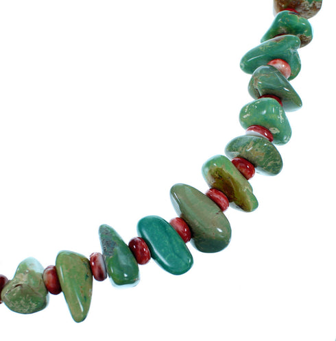 Turquoise And Red Oyster Shell Sterling Silver Navajo Bead Necklace SX108108