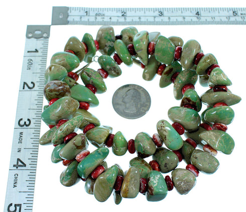 Turquoise And Red Oyster Shell Sterling Silver Navajo Bead Necklace SX108108