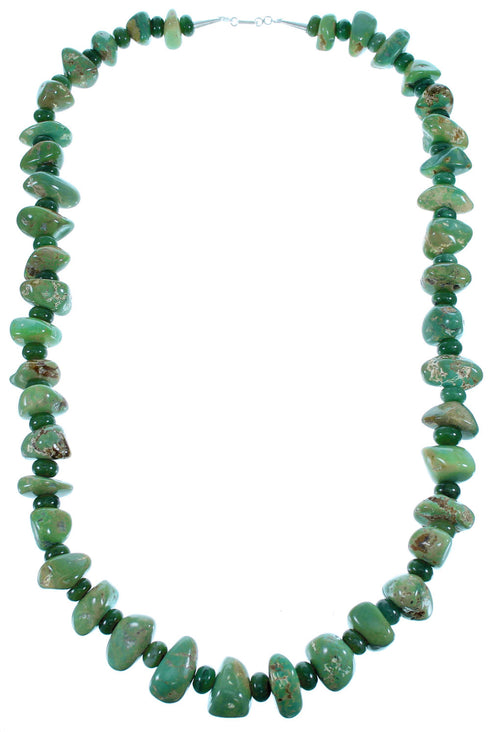 Turquoise Green Agate Navajo Sterling Silver Bead Necklace SX108110