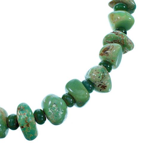 Genuine Sterling Silver Navajo Turquoise And Green Agate Bead Necklace SX108111