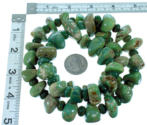 Genuine Sterling Silver Navajo Turquoise And Green Agate Bead Necklace SX108111