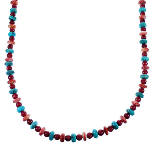 Navajo Genuine Sterling Silver Multicolor Bead Necklace SX108092