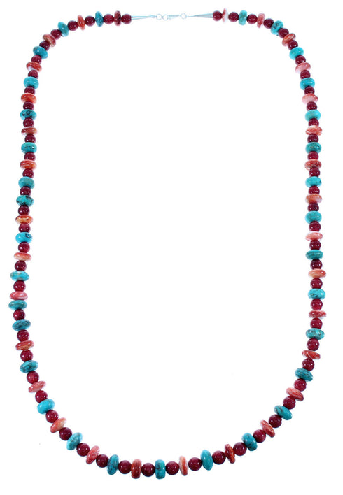 Navajo Genuine Sterling Silver Multicolor Bead Necklace SX108092