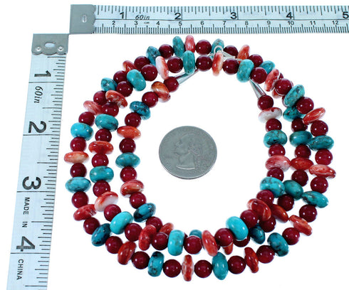 Navajo Genuine Sterling Silver Multicolor Bead Necklace SX108092