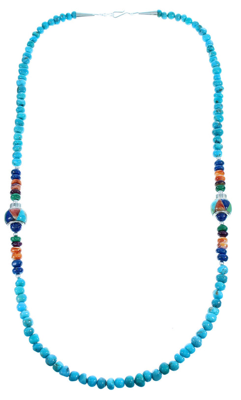 Authentic Sterling Silver Navajo Multicolor Bead Necklace SX108095