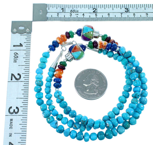 Authentic Sterling Silver Navajo Multicolor Bead Necklace SX108095