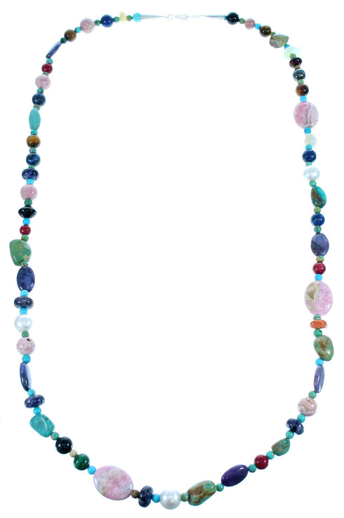 Genuine Sterling Silver Multicolor Bead Navajo Treasure Necklace SX108100