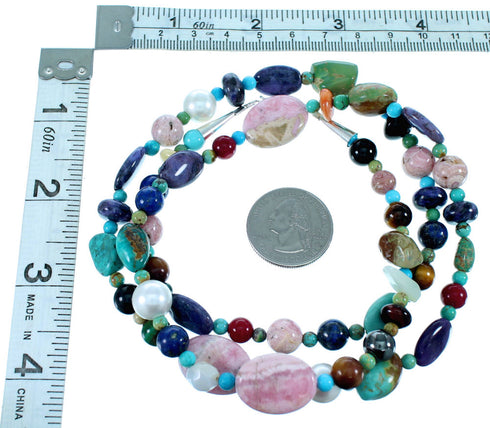 Genuine Sterling Silver Multicolor Bead Navajo Treasure Necklace SX108100