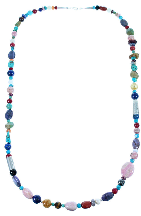 Navajo Multicolor And Sterling Silver Bead Treasure Necklace SX108103