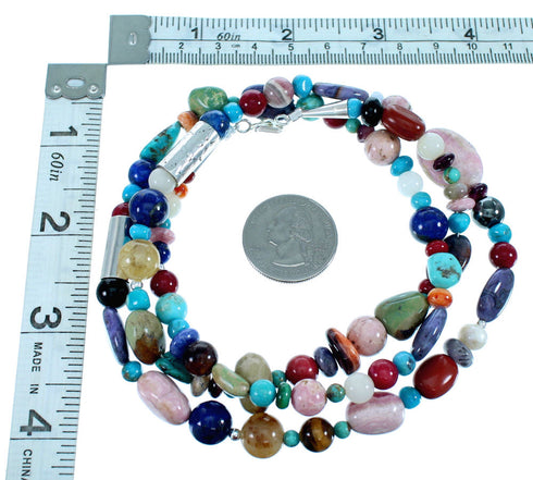 Navajo Multicolor And Sterling Silver Bead Treasure Necklace SX108103