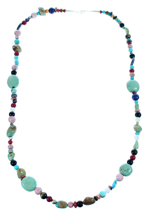 Authentic Sterling Silver Multicolor Bead Native American Treasure Necklace SX108104