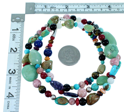 Authentic Sterling Silver Multicolor Bead Native American Treasure Necklace SX108104