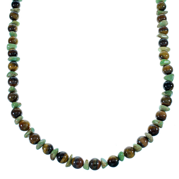 Genuine Sterling Silver Turquoise And Tiger Eye Navajo Bead Necklace SX108128