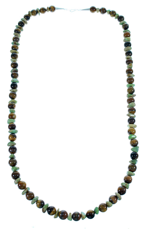 Genuine Sterling Silver Turquoise And Tiger Eye Navajo Bead Necklace SX108128