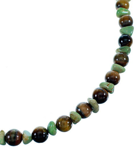 Genuine Sterling Silver Turquoise And Tiger Eye Navajo Bead Necklace SX108128