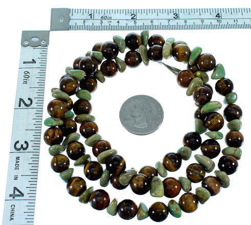 Genuine Sterling Silver Turquoise And Tiger Eye Navajo Bead Necklace SX108128