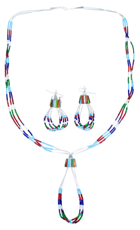 Liquid Sterling Silver Multicolor Southwest Necklace And Earrings Set SX108141