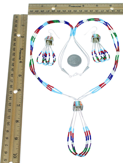 Liquid Sterling Silver Multicolor Southwest Necklace And Earrings Set SX108141