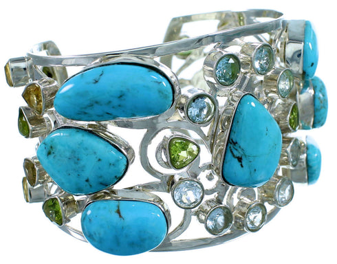 Multicolor Gem Stone Silver Southwest Bracelet GS57426