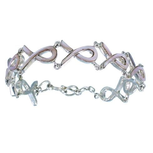 Pink Shell Inlay Sterling Silver Ribbon Link Bracelet EX28043
