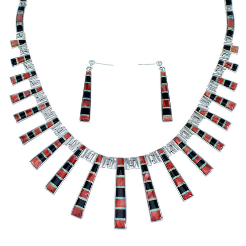 Multicolor Southwest Jewelry Sterling Silver Link Necklace Set PX37303