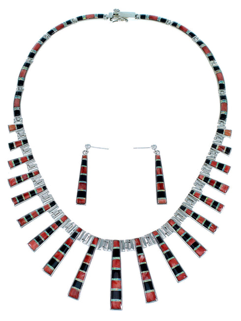 Multicolor Southwest Jewelry Sterling Silver Link Necklace Set PX37303