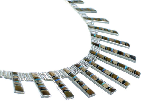 Silver Multicolor Inlay Southwest Link Necklace And Earrings PX37192