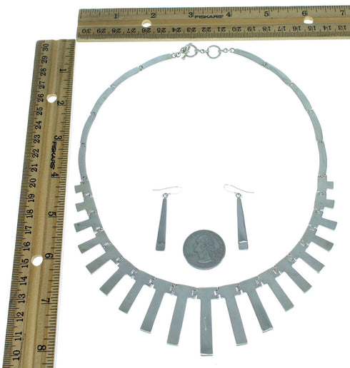Silver Multicolor Inlay Southwest Link Necklace And Earrings PX37192