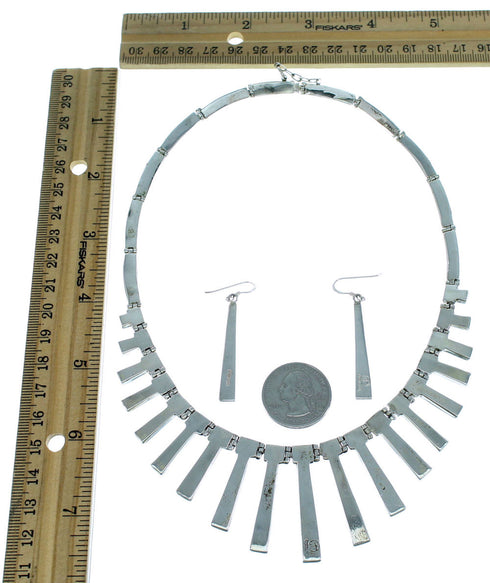 Sterling Silver Multicolor Inlay Link Necklace Earrings Set GS75301