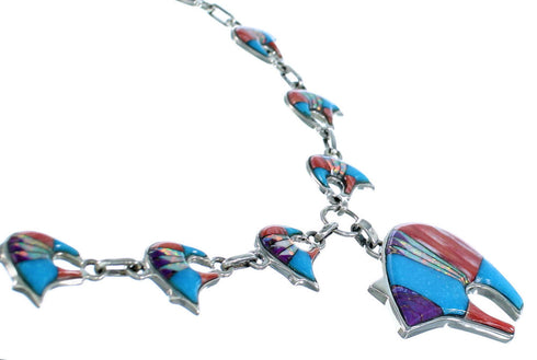Multicolor Sterling Silver Bear Link Necklace Earrings Set PX35826