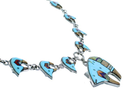 Mesa Design Multicolor Inlay Sterling Silver Bear Link Necklace Set WX71713