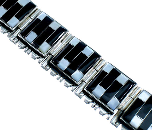 Black Jade Mother of Pearl Inlay Jewelry Silver Link Bracelet BW71259