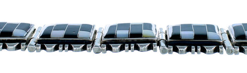 Black Jade Mother of Pearl Inlay Jewelry Silver Link Bracelet BW71259