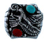 Turquoise And Coral Eagle Sterling Silver Southwest Ring Size 12-1/4 SX108625