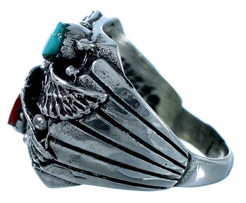 Turquoise And Coral Eagle Sterling Silver Southwest Ring Size 12-1/4 SX108625