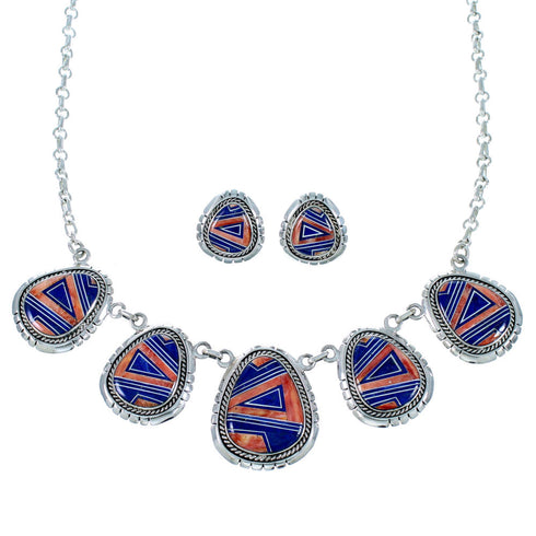 Red Oyster Shell Multicolor Link Necklace Earrings Set HS28528