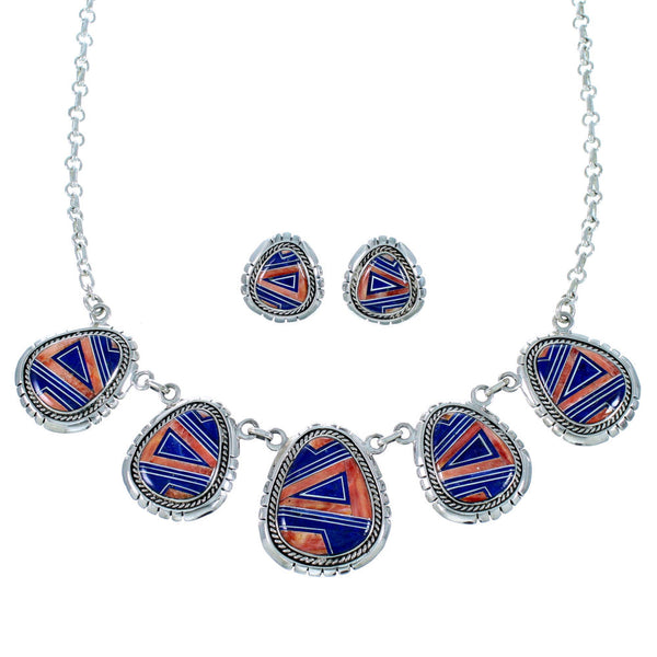 Red Oyster Shell Multicolor Link Necklace Earrings Set HS28528