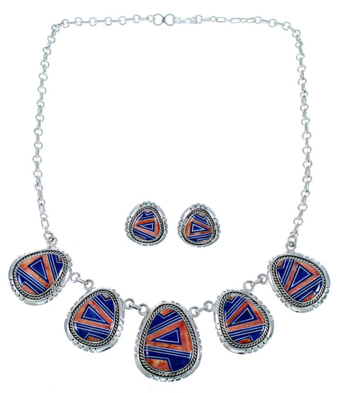 Red Oyster Shell Multicolor Link Necklace Earrings Set HS28528