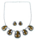 Silver Tiger Eye Multicolor Link Necklace Earrings Jewelry Set HS28545