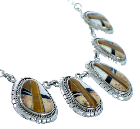 Silver Tiger Eye Multicolor Link Necklace Earrings Jewelry Set HS28545