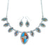 Genuine Sterling Silver Multicolor Inlay Link Necklace Set PX37209