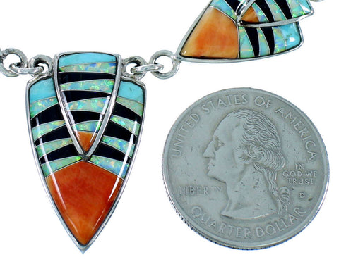 Sterling Silver Multicolor Link Necklace Earrings Jewelry Set RS34213