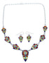 Multicolor Inlay Jewelry Silver Earrings Link Necklace Set PX36964