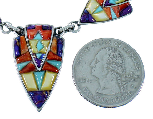 Multicolor Inlay Jewelry Silver Earrings Link Necklace Set PX36964
