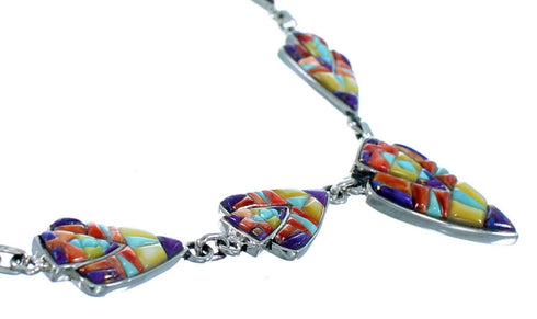 Multicolor Inlay Jewelry Silver Earrings Link Necklace Set PX36964