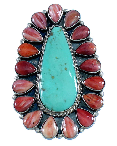 Turquoise Red Oyster Shell Jewelry Silver Ring Size 5-3/4 HS47019