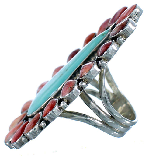 Turquoise Red Oyster Shell Jewelry Silver Ring Size 5-3/4 HS47019