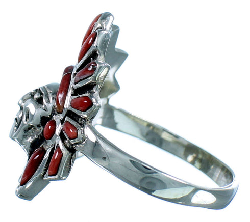 Red Oyster Shell Inlay Silver Chief Head Ring Size 12-1/2 NS43329