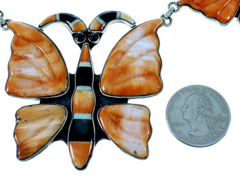 Multicolor Inlay Sterling Silver Butterfly Link Necklace Set PX37370