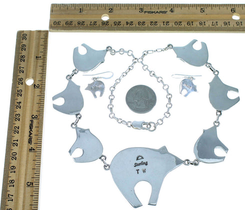 Southwestern Bear Multicolor Silver Link Necklace And Earrings PX37358